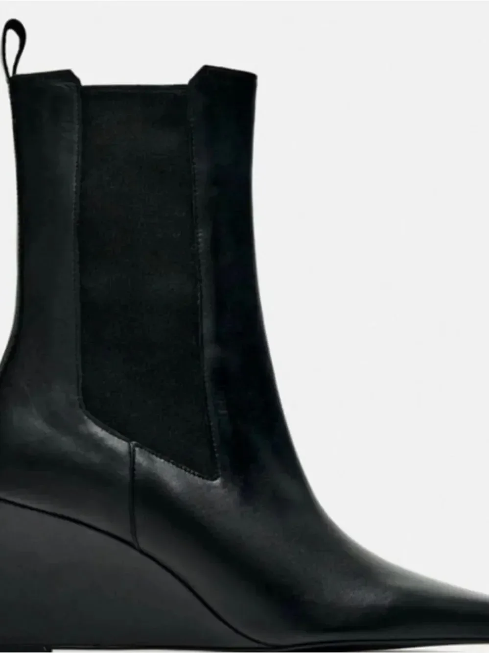 Zara Black Chelsea leather Wedge Ankle Boot size 38
